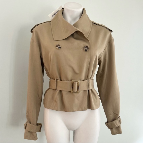 COMMENSE Double-Breasted Belted Trench Coat, Khaki XS - Picture 4 of 14
